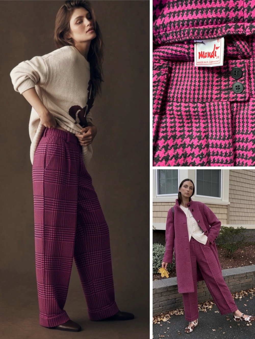 80s Cashmere Trousers Houndstooth Wool Tailored High Rise Pleated Taper Cuffs